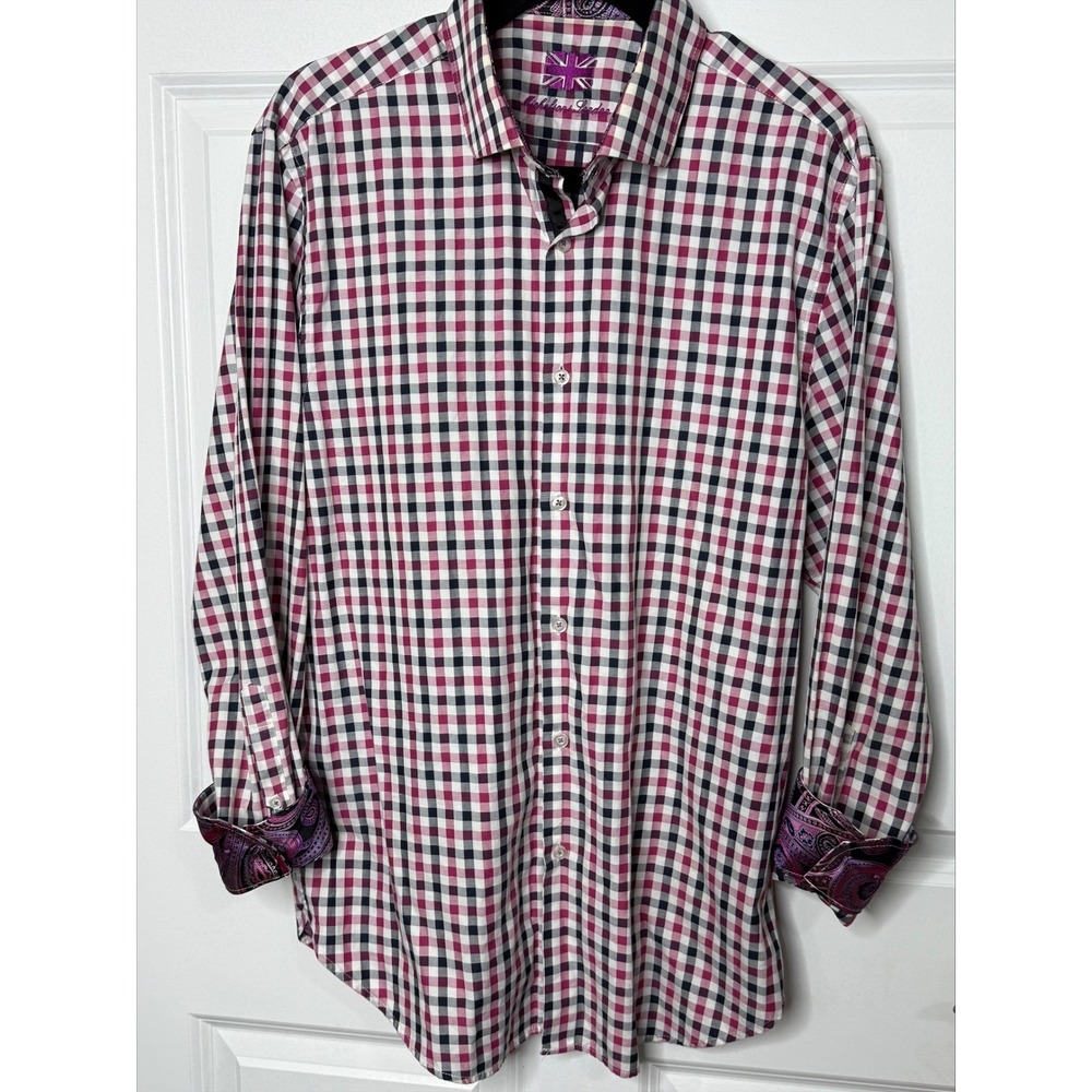 Michelsons London‎ Mens Long Sleeve Checkered Dress Shirt Purple Black
